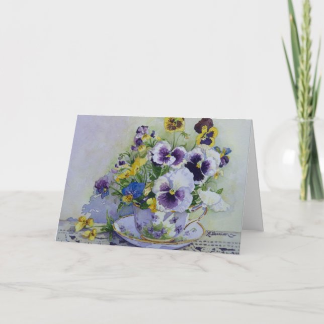 6300 pansies en la tarjeta de cumpleaños Teacup (Anverso)