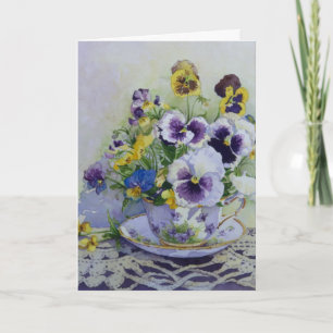 6300 pansies en la tarjeta de cumpleaños Teacup