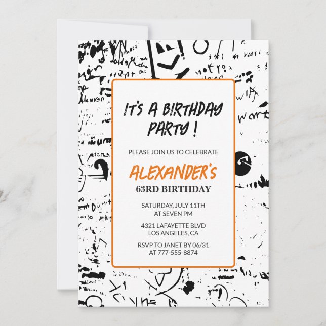 63 invitaciones de cumpleaños Hombres Graffiti Fie (Anverso)