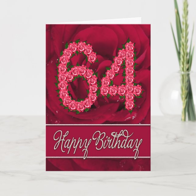 64.ª tarjeta de cumpleaños con rosas y hojas (Anverso)