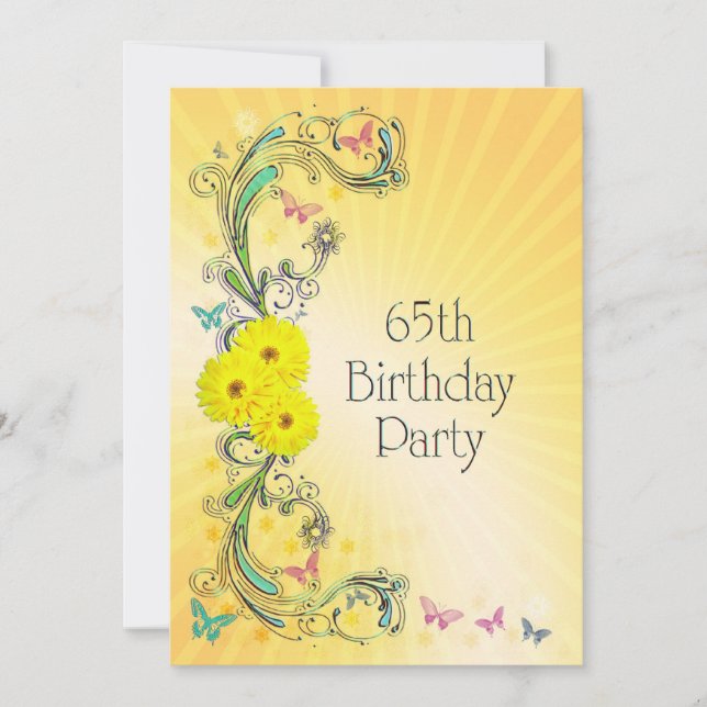 65ª fiesta de cumpleaños Invitación con flor amari (Anverso)