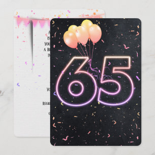 65º cumpleaños Rótulo neón en invitación negra