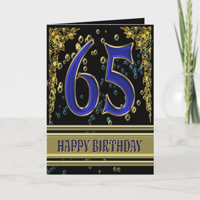 65.ª tarjeta de cumpleaños con oro y burbujas (Anverso)