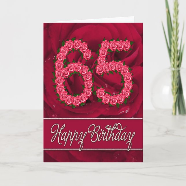 65.ª tarjeta de cumpleaños con rosas y hojas (Anverso)