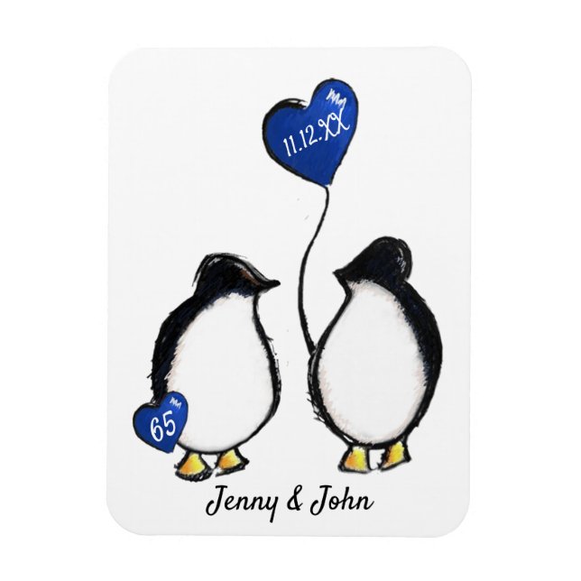 65.º aniversario del boda imán de regalo de pingüi (Vertical)