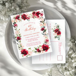 65.º cumpleaños Invitación a peones rosados rojos