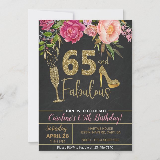 65 años y fabulosa invitación de cumpleaños para m (Anverso)