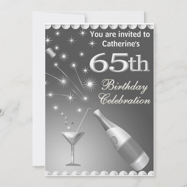 65.o Invitación de la fiesta de cumpleaños - plata (Anverso)