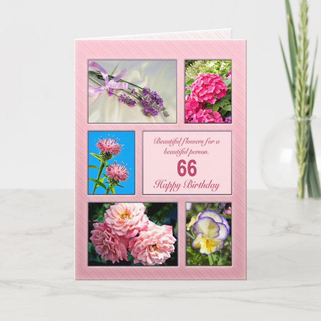 66° cumpleaños, hermosa tarjeta de flores (Anverso)