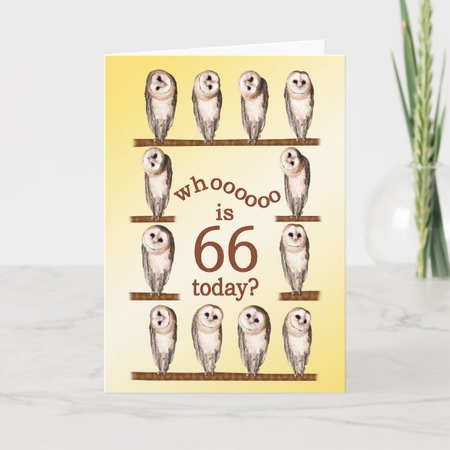 66 cumpleaños, tarjeta Curious owls. (Anverso)
