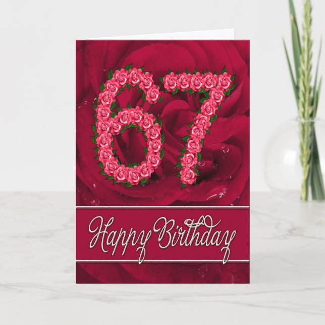 67.ª tarjeta de cumpleaños con rosas y hojas (Anverso)