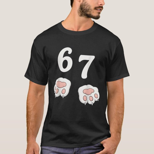 67 Meme Seis Siete 6 7 Camiseta Meme Divertido Gat (Anverso)