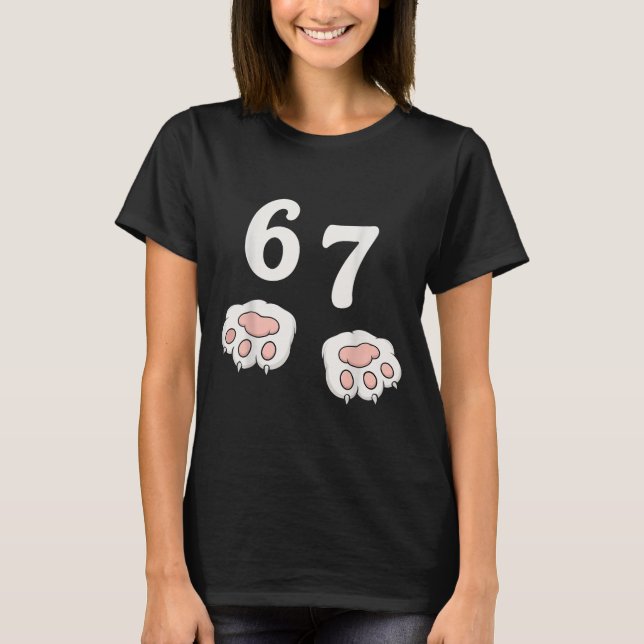 67 Meme Seis Siete 6 7 Camiseta Meme Gato Divertid (Anverso)