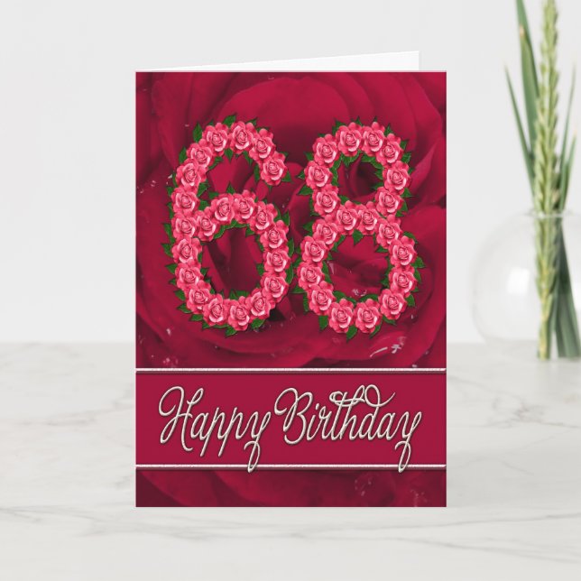 68.ª tarjeta de cumpleaños con rosas y hojas (Anverso)