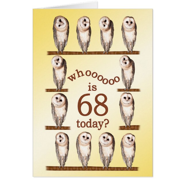 68 cumpleaños, tarjeta Curious owls. (Frente)