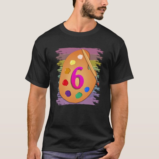 6.ª camiseta de cumpleaños pintando niños Chicas d (Anverso)