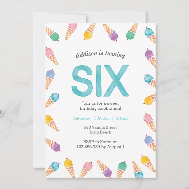 6.ª fiesta de cumpleaños | Invitación a la helada  (Anverso)