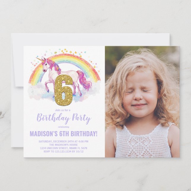 6.ª foto de invitaciones de cumpleaños de Rainbow  (Anverso)