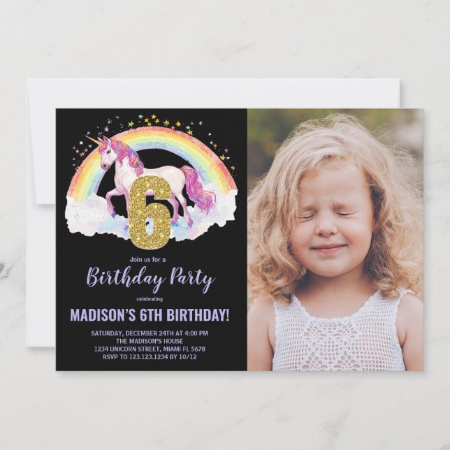 6.ª foto de invitaciones de cumpleaños de Rainbow  (Anverso)