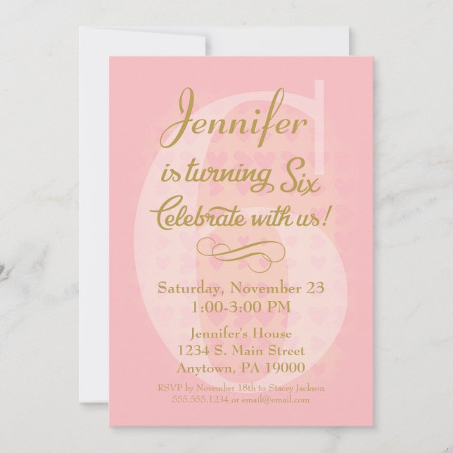 6.ª invitación a Chicas de cumpleaños Corazones de (Anverso)