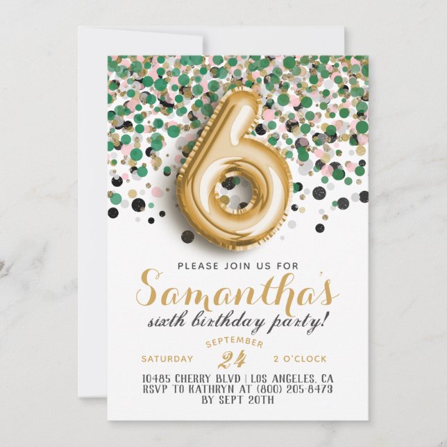 6.ª Invitación a Confetti de Cumpleaños (Anverso)
