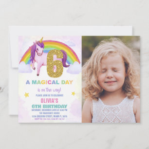 6.ª invitación a los cumpleaños de Rainbow Unicorn
