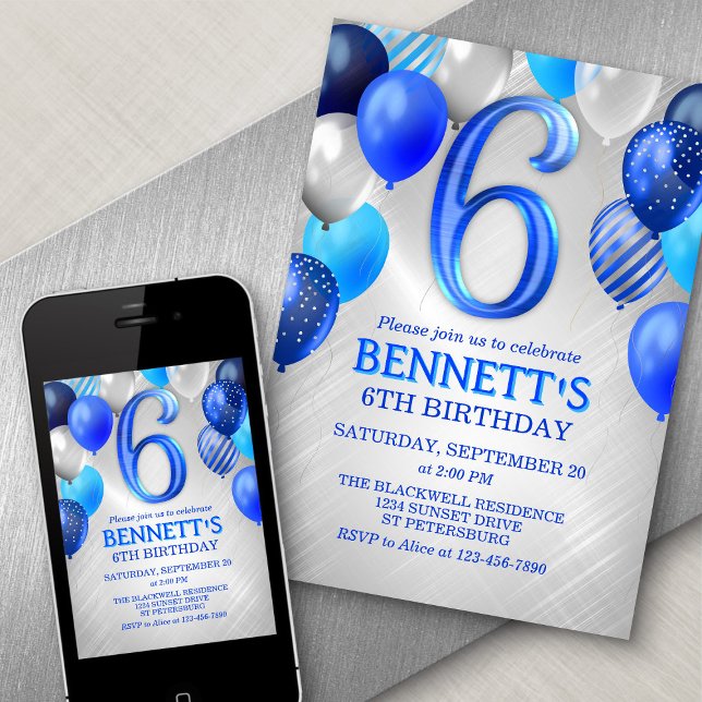 6.ª invitación al cumpleaños azul para niños (Subido por el creador)