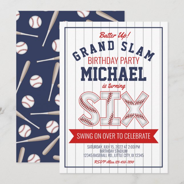 6.ª Invitación de cumpleaños al béisbol (Anverso / Reverso)