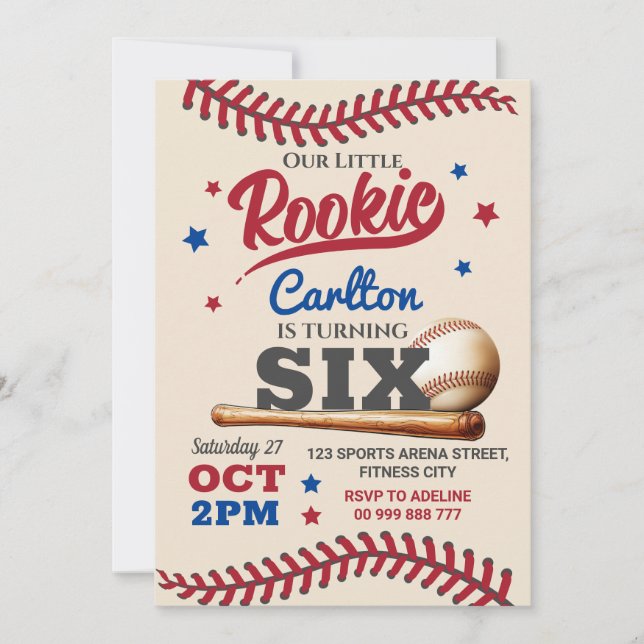 6.ª Invitación de cumpleaños de Béisbol (Anverso)