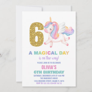 6.ª invitación de cumpleaños de Rainbow Unicorn