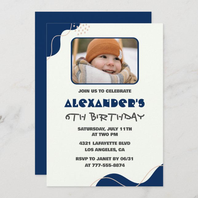 6.ª invitación de cumpleaños Foto simple de Boy Na (Anverso / Reverso)