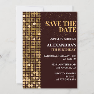 6.ª invitación de cumpleaños Guardar la fecha Oro