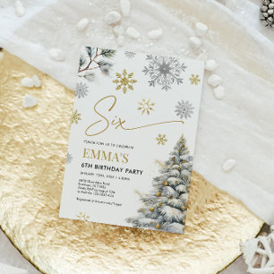 6.ª invitación de cumpleaños, invierno, seis cumpl
