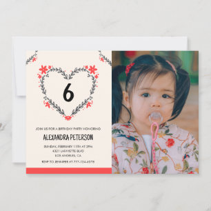 6.ª invitación de cumpleaños para su Floral Heart