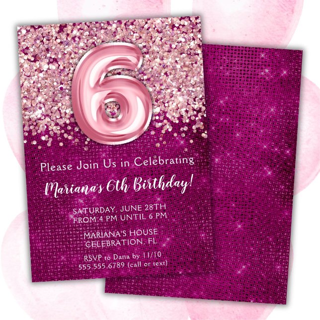 6.ª invitación de cumpleaños Purpurina rosa Girly  (Subido por el creador)