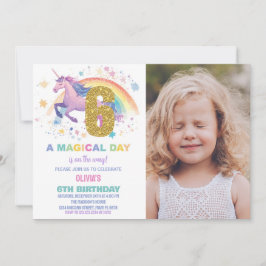 6.ª invitación de unicornio a los cumpleaños con f