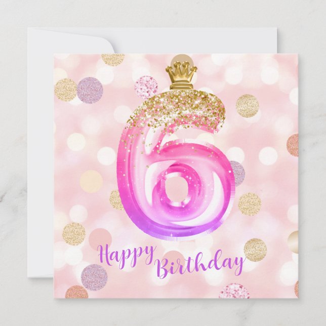 6.ª Tarjeta de Chica Pink Purple Gold Birthday (Anverso)