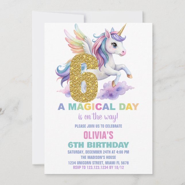 6.ª volante de invitaciones a cumpleaños de Rainbo (Anverso)