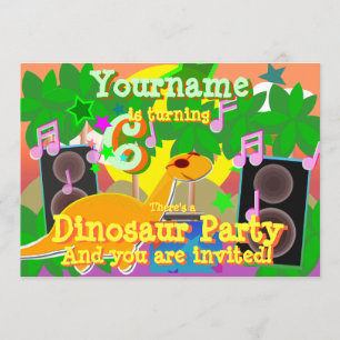 6.º cumpleaños Guay Dinosaur DJ Party Invitaciones