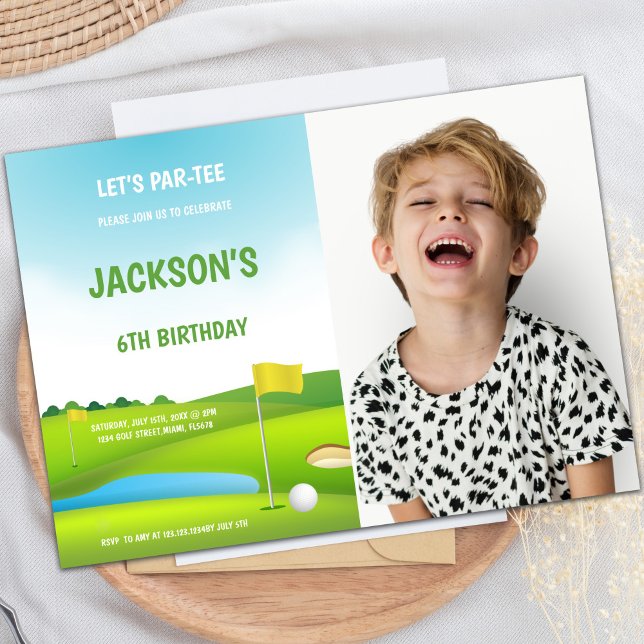 6.º cumpleaños invitaciones de golf con foto (6th Birthday Golf Invitations with photo)