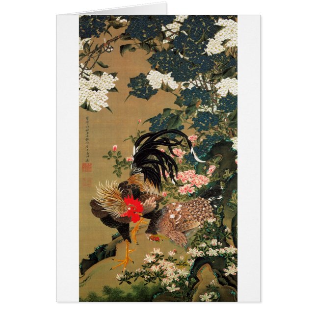 6. 紫 陽 花 双 鶏 図, 若~ Hydrangea y Rooster, Jakuchū (Frente)