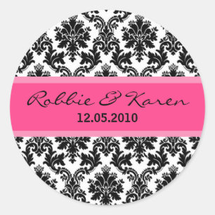 6 - 3" Damask negro y Pegatinas favoritos rosados