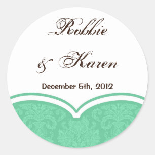 6 - 3" Pegatinas favoritos Mint Green White Damask