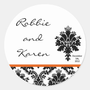 6 - 3" Pegatinas favoritos Naranja negro Damask La