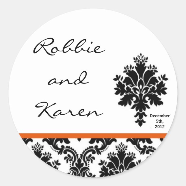 6 - 3" Pegatinas favoritos Naranja negro Damask La (Anverso)