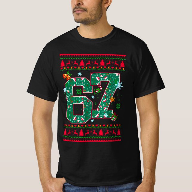 6 7 Seis Siete Suéter Feo De Navidad Meme Mano 67  (Anverso)