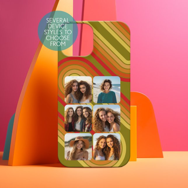 6 Collage de fotos Funky Line Art - Colores Sunset (Personalized Phone Case - Choose Your Device and Customize the Design)