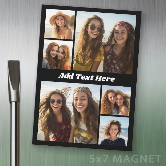 6 Collage de Fotos Texto Blanco - Imán de Refriger (Photo Magnet Sheet - 5 inches x 7 inches)