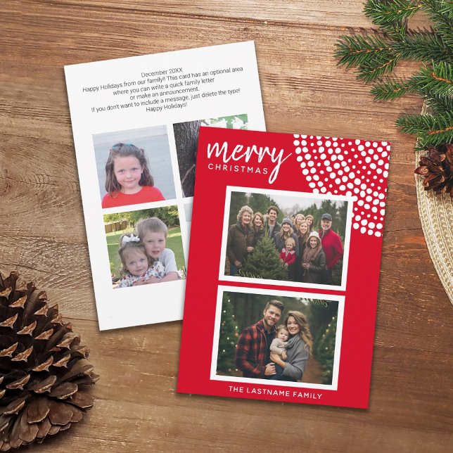 6 foto - Escritura y puntos de Navidad (6 Photo Design - boho dot pattern with 2 photos on the front and 4 on the back)