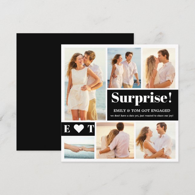 6 Foto Invitación de compromiso blanco negro (Anverso / Reverso)